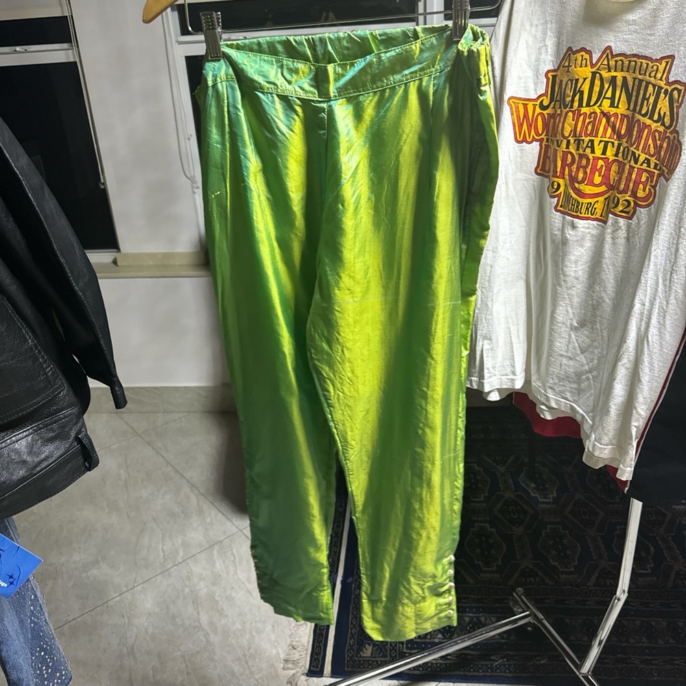 Vibrant Green Satin Pants